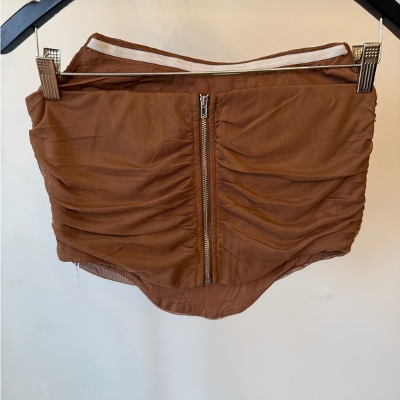 Brown Ruched Mesh Corset Top - Picture 4 of 9
